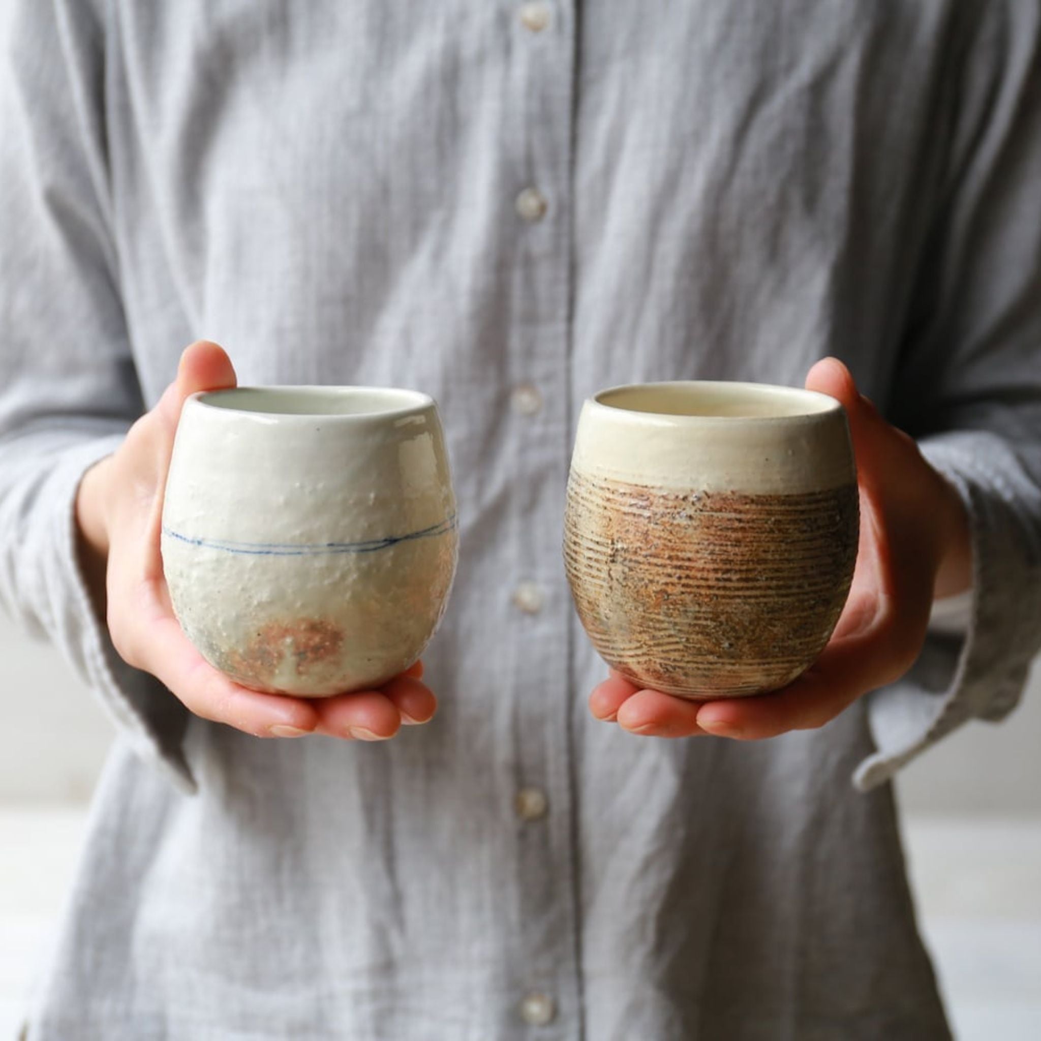 Shigaraki Ware Fuchiara Yokobori Egg-shaped Cup