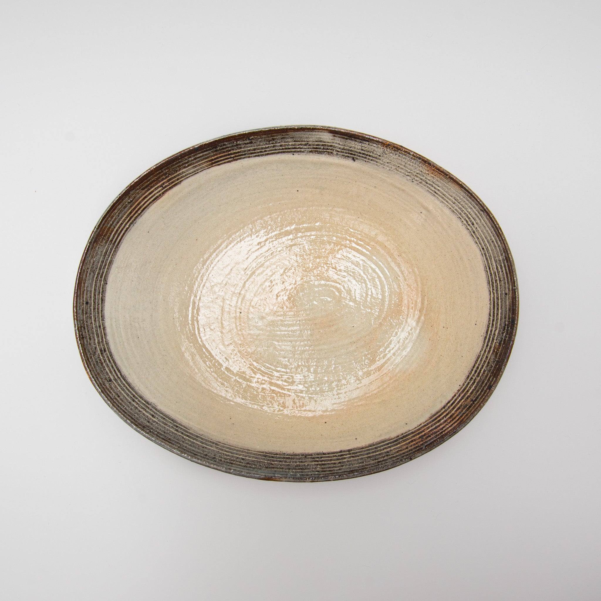 Shigaraki Ware Fuchiara Yokobori Oval Deep Plate