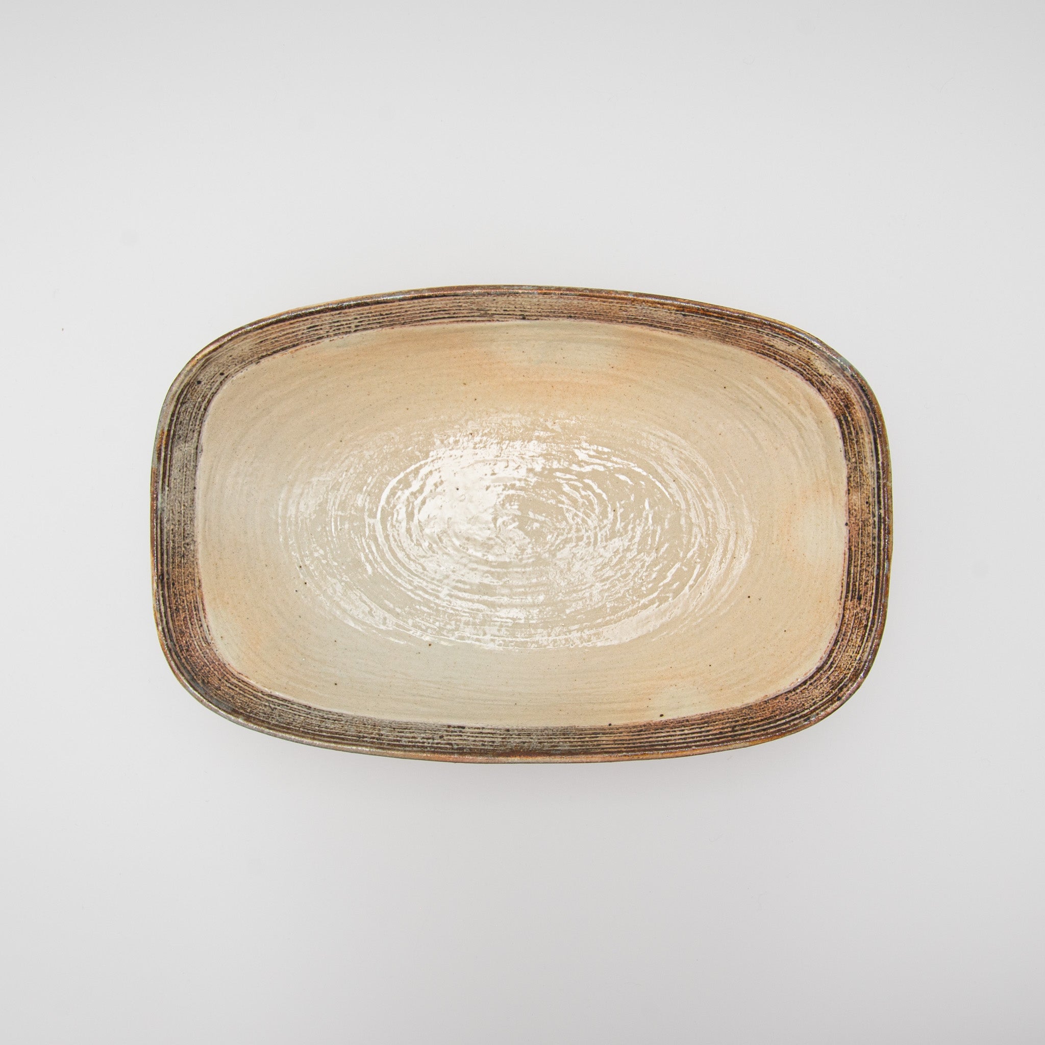 Shigaraki Ware Fuchiara Yokobori Rectangular Bowl