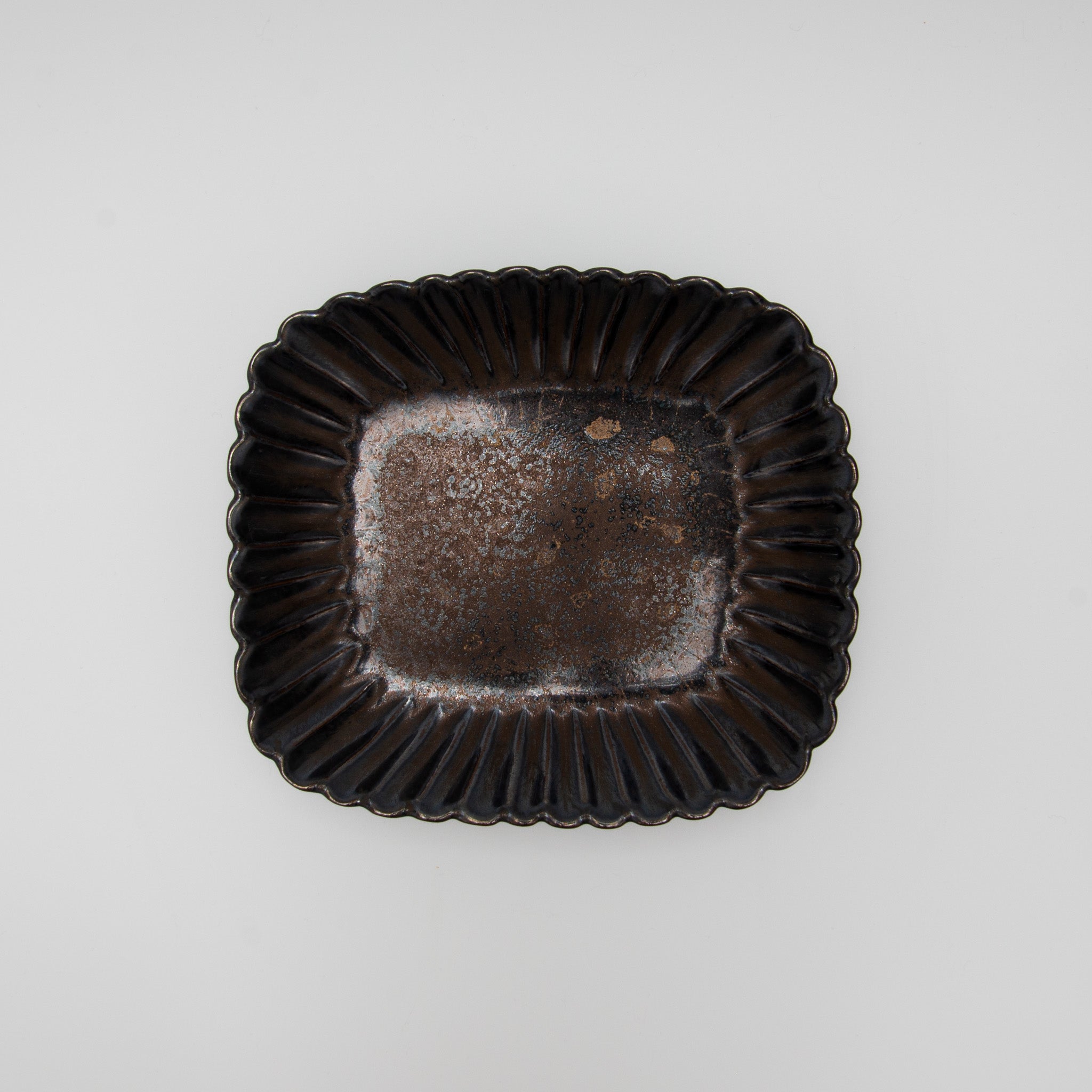Seto Ware Flower Shaped Plate Rectangle Black Gold