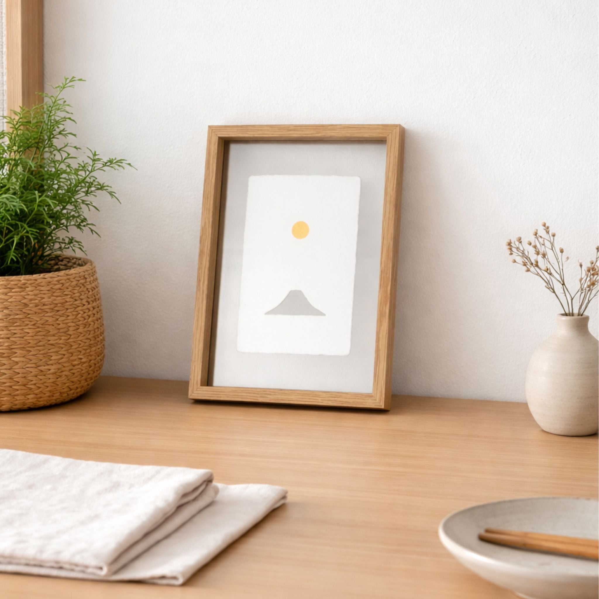 Washi Artwork — Sun & Moon over Mt Fuji